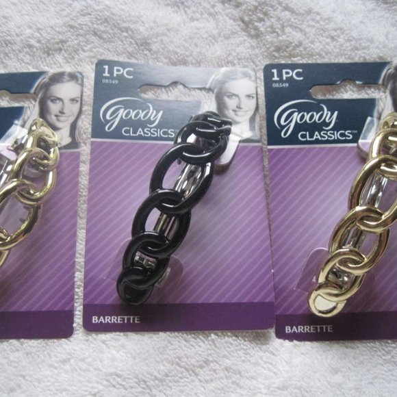 Interlocking Rings Goody Plastic Hair Barrette Metal Back Silver Gold Black Ring - Picture 4 of 16